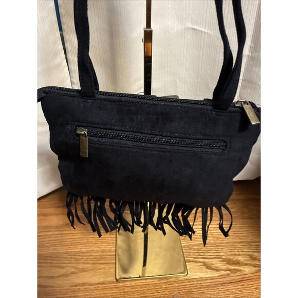 Black Fringe Boho Western Purse Shoulder Handbag 2 straps Faux Suede Belt - Picture 4 of 16
